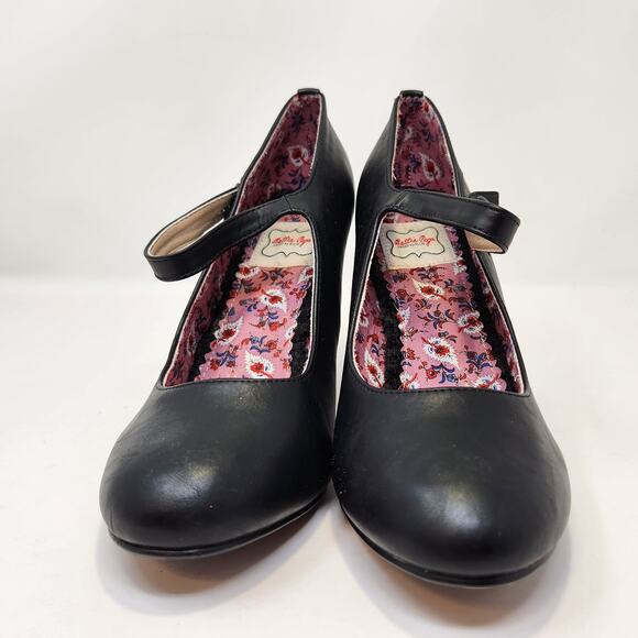Bettie Page Shoes by Ellie Black Leather Mary Jane Pumps Heels Size 10 Pinup. - Picture 4 of 9